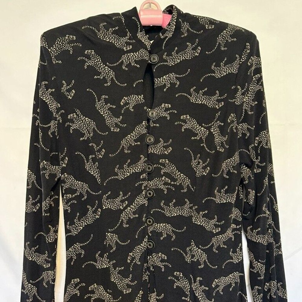 Cache Black Animal Print Long 7-Buttons Down Long… - image 6